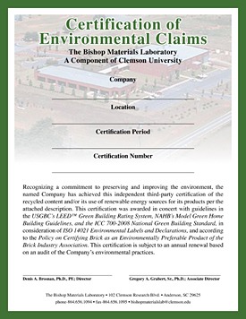 Certification of Environmental Claims from NBRC.