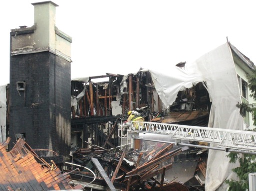 Shown is the aftermath of condos in Vancouver that burned. Image courtesy of the Masonry Institute of B.C. (Canada)